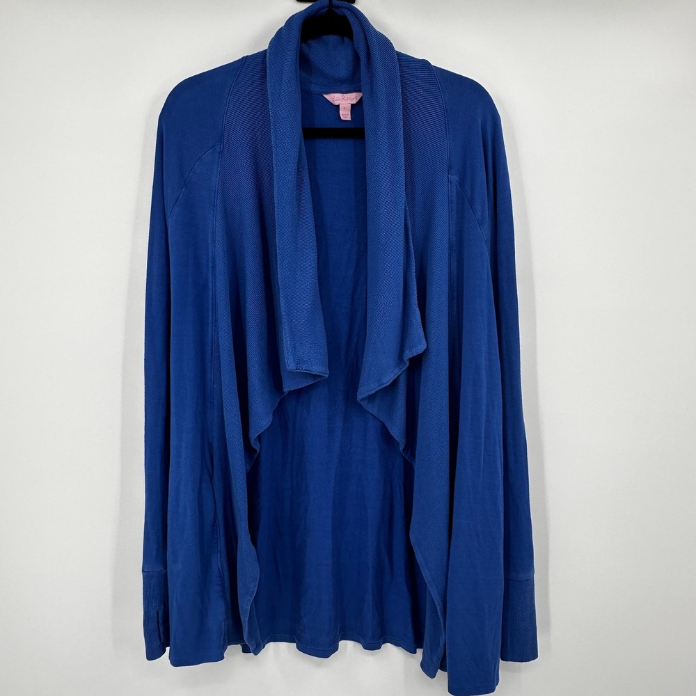 Lilly Pulitzer Blue Drape Front Cardigan Sweater‎ Womens Size L Modal Spandex